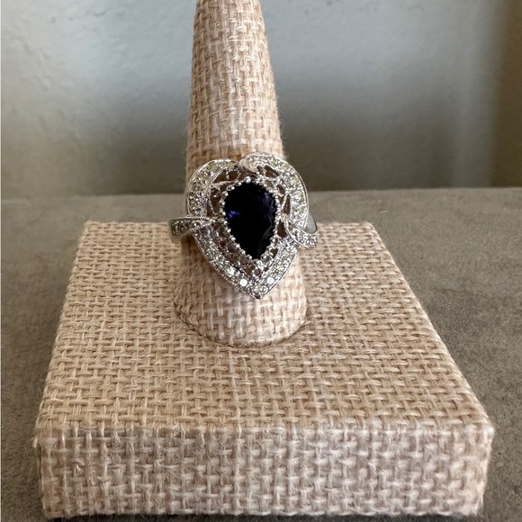 Source Unknown Jewelry - Blue Stone and CZ cocktail Ring in Sterling silver